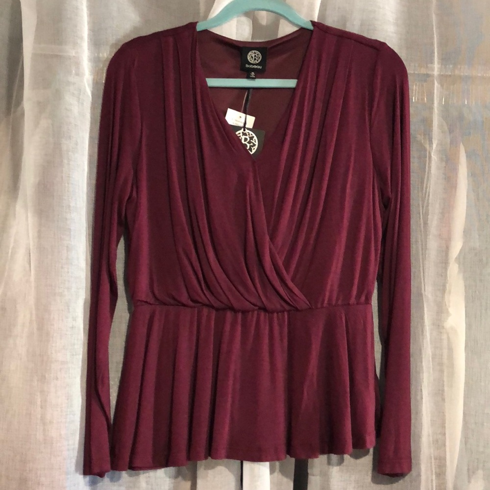 Bobeau Maroon Long sleeve V-neck top